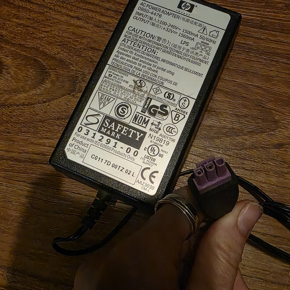 HP Power Adapter with Black and Purple Connector